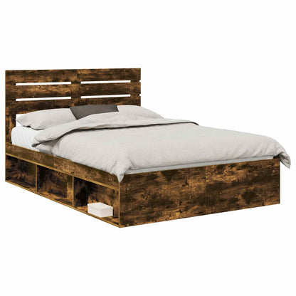 Bed Frame Smoked Oak 140 x 200 cm Solid Pine Wood