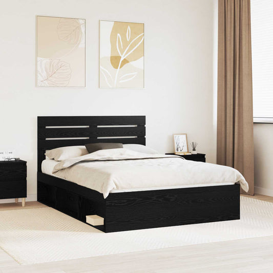 Bed Frame with Headboard Black 140 x 190 cm Solid Pine Wood