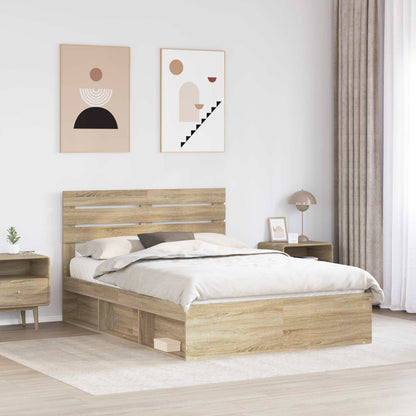 Bed Frame with Headboard Sonoma 140 x 190 cm Solid Pine Wood