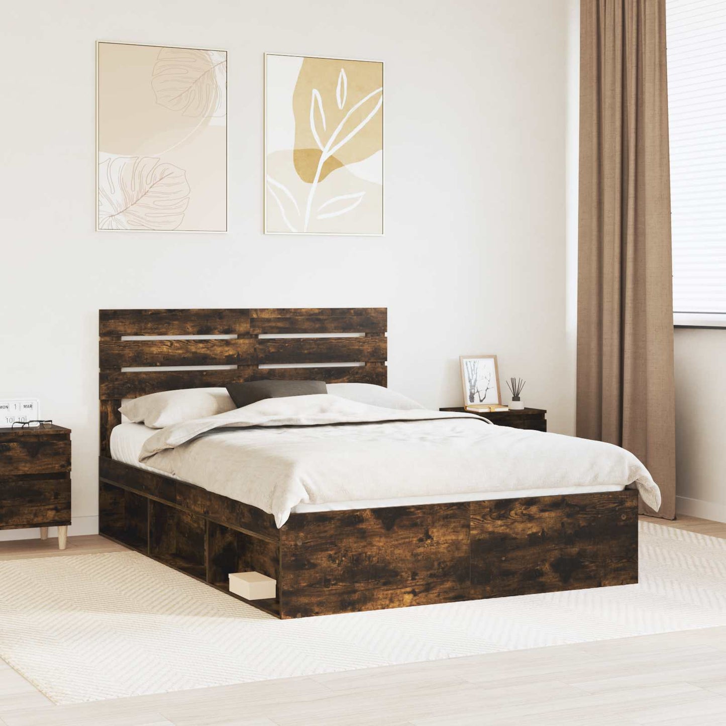 Bed Frame Smoked Oak 140 x 190 cm Solid Pine Wood
