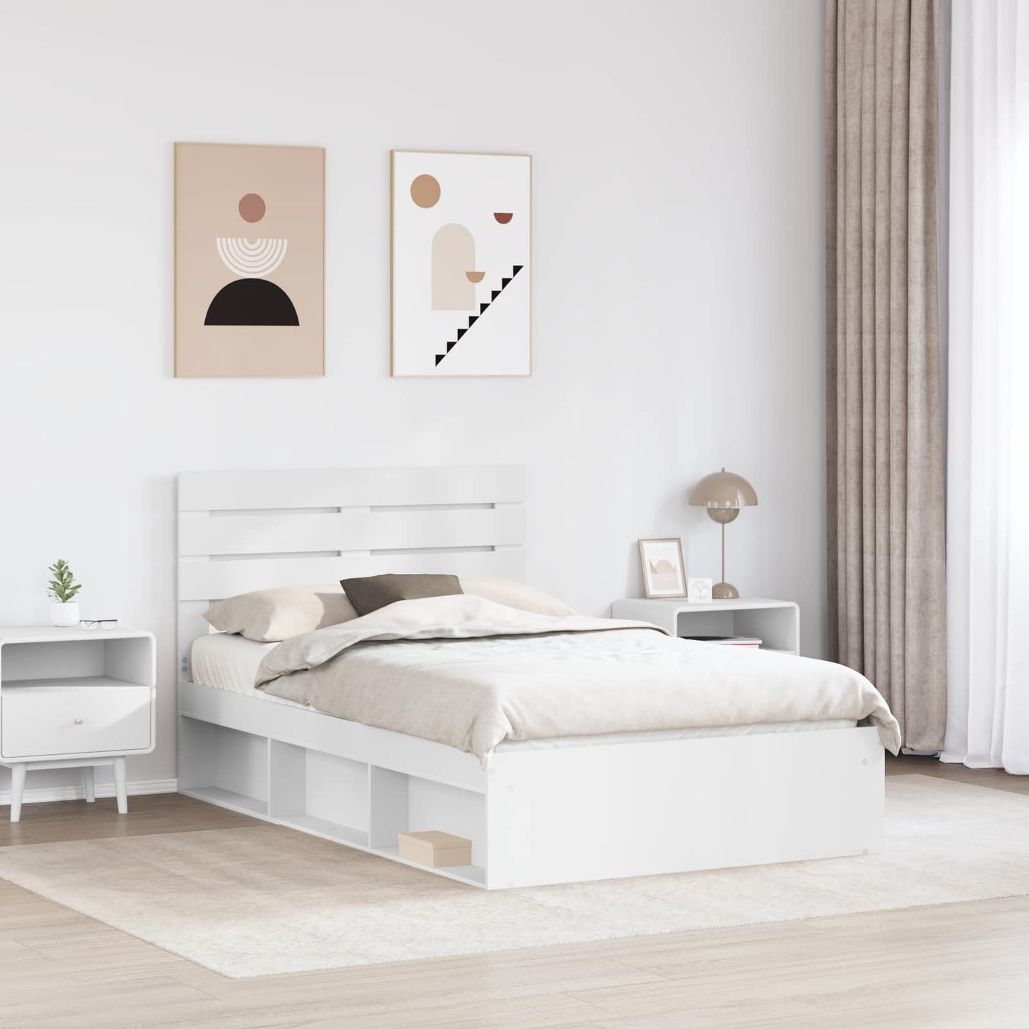 Bed Frame with Headboard White 135 x 190 cm Solid Pine Wood