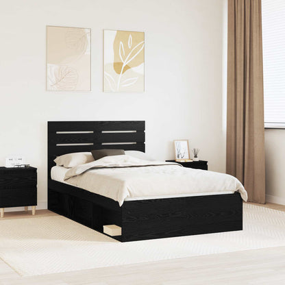Bed Frame with Headboard Black 135 x 190 cm Solid Pine Wood