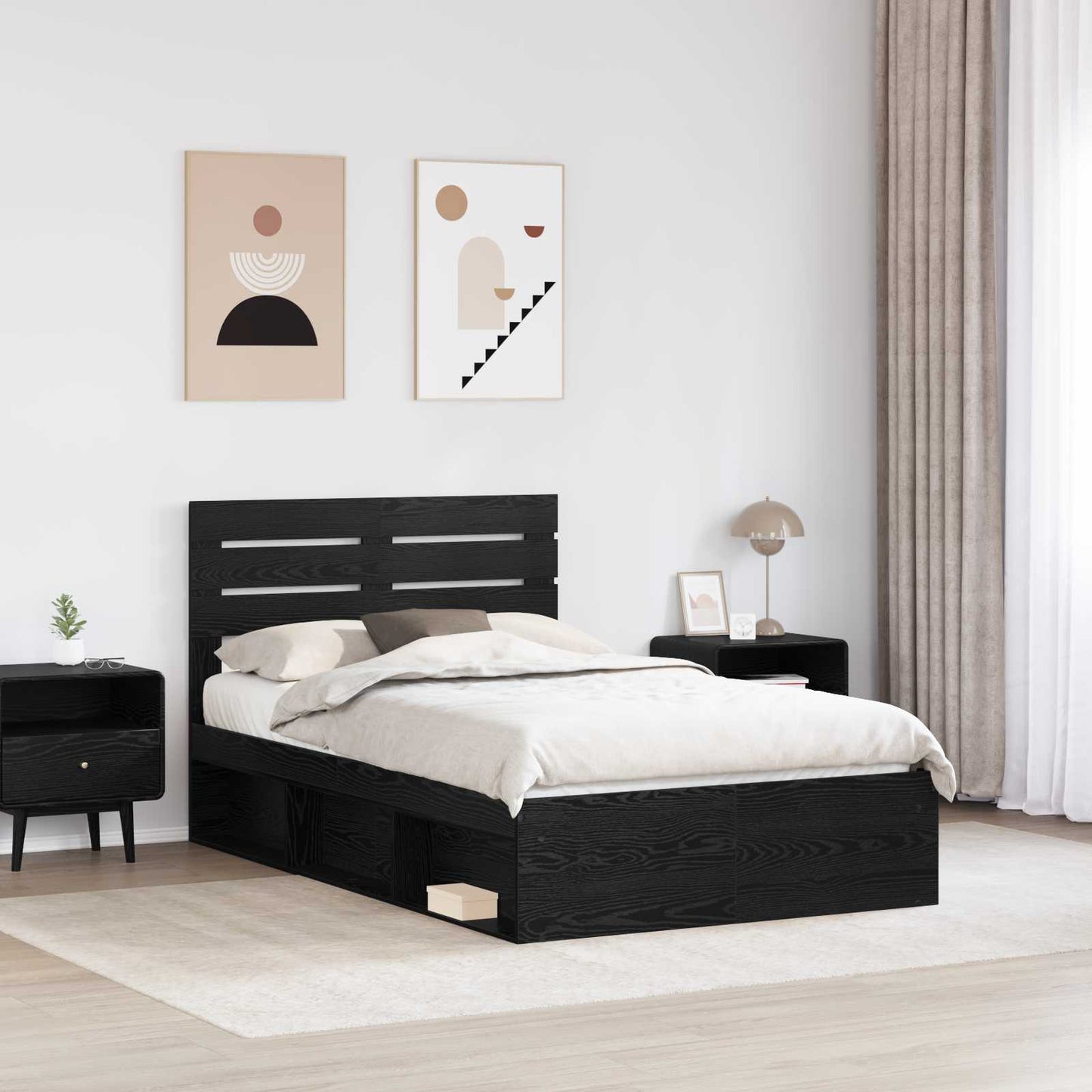 Bed Frame with Headboard Black 135 x 190 cm Solid Pine Wood