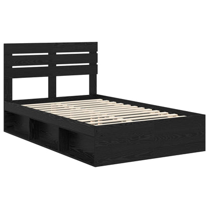 Bed Frame with Headboard Black 135 x 190 cm Solid Pine Wood