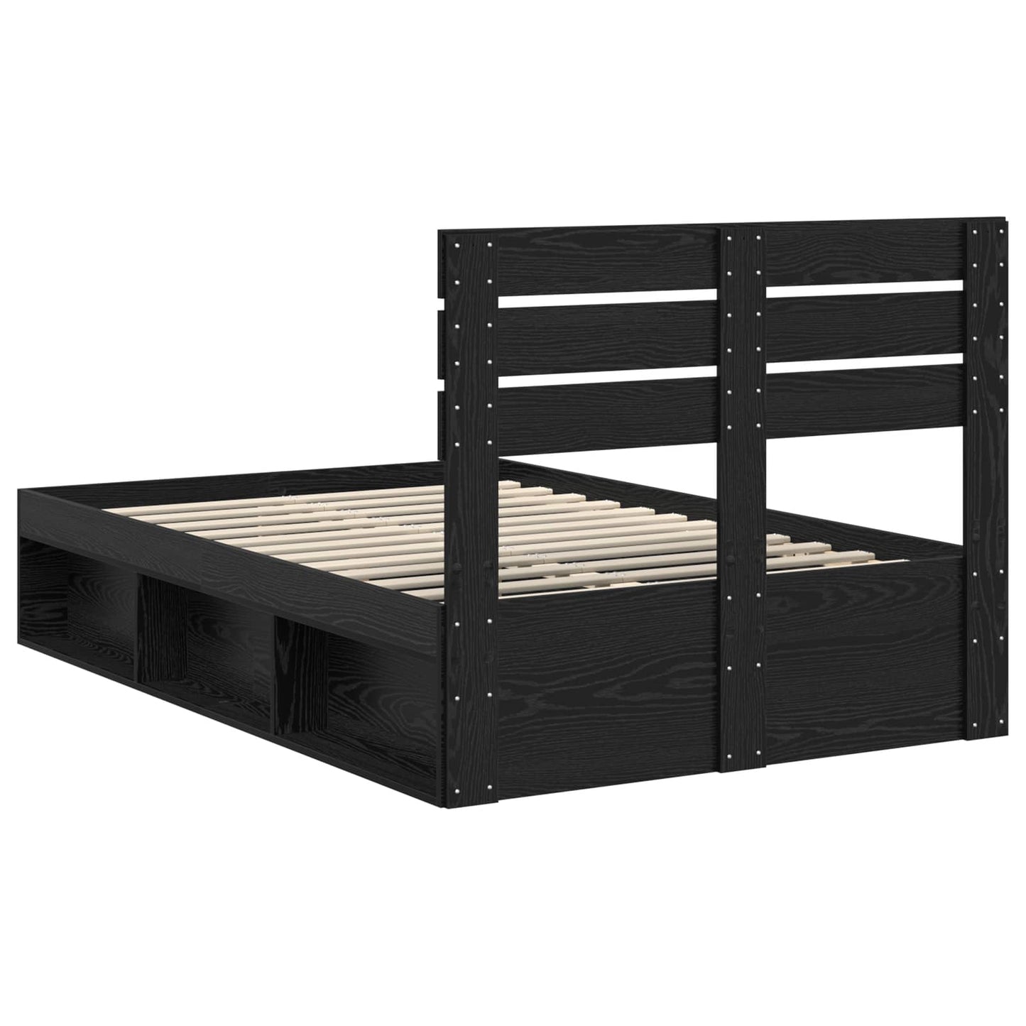 Bed Frame with Headboard Black 135 x 190 cm Solid Pine Wood