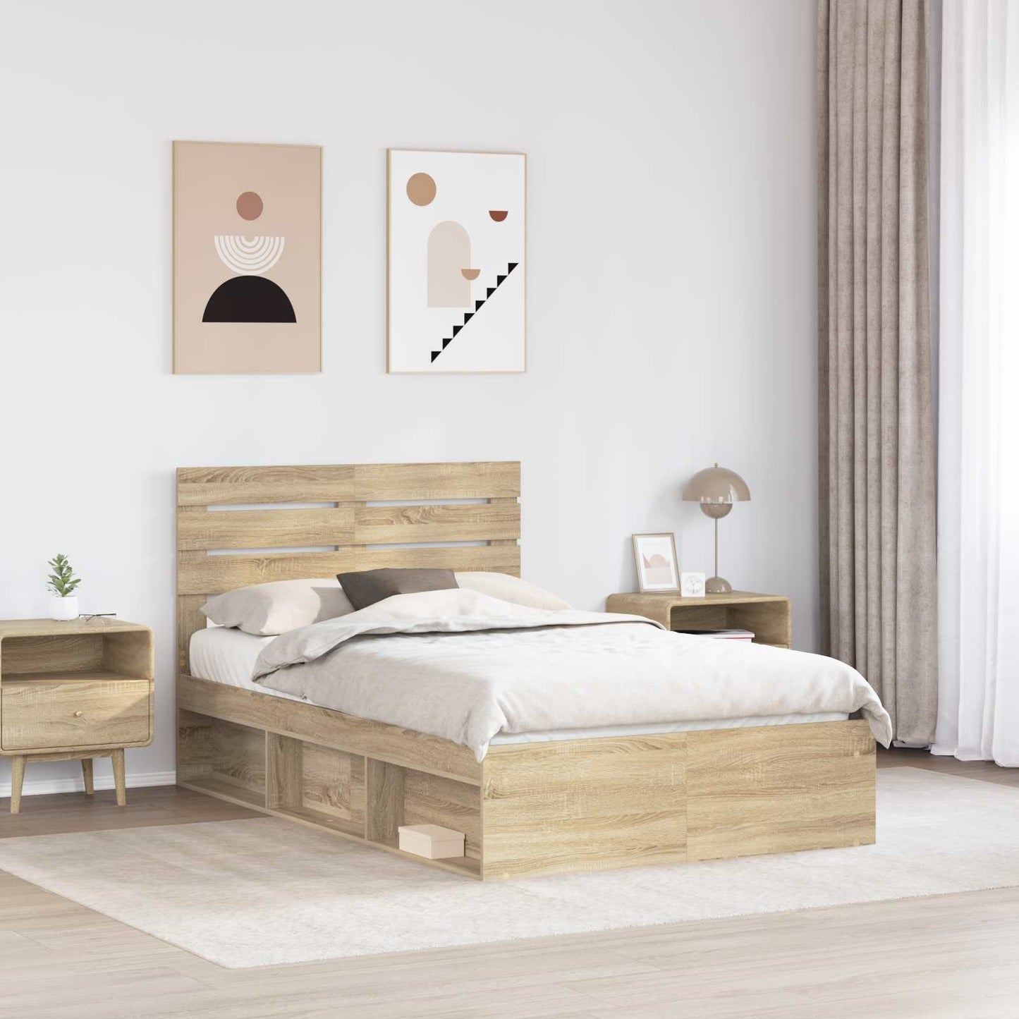 Bed Frame Sonoma Oak 135 x 190 cm Solid Pine Wood