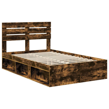 Bed Frame Smoked Oak 135 x 190 cm Solid Pine Wood