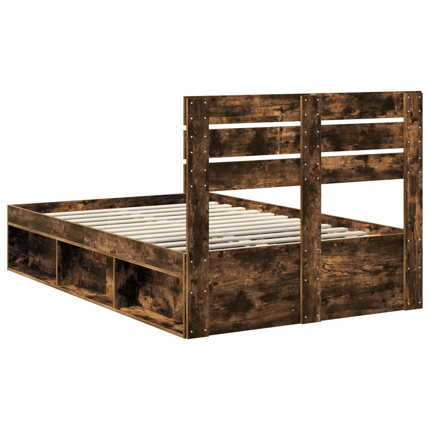 Bed Frame Smoked Oak 135 x 190 cm Solid Pine Wood