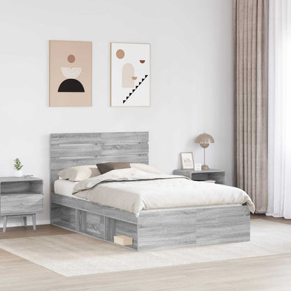 Bed Frame Grey Sonoma 135 x 190 cm Solid Pine Wood