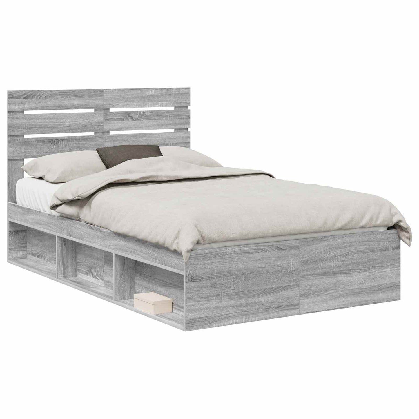 Bed Frame Grey Sonoma 135 x 190 cm Solid Pine Wood