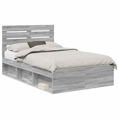 Bed Frame Grey Sonoma 135 x 190 cm Solid Pine Wood