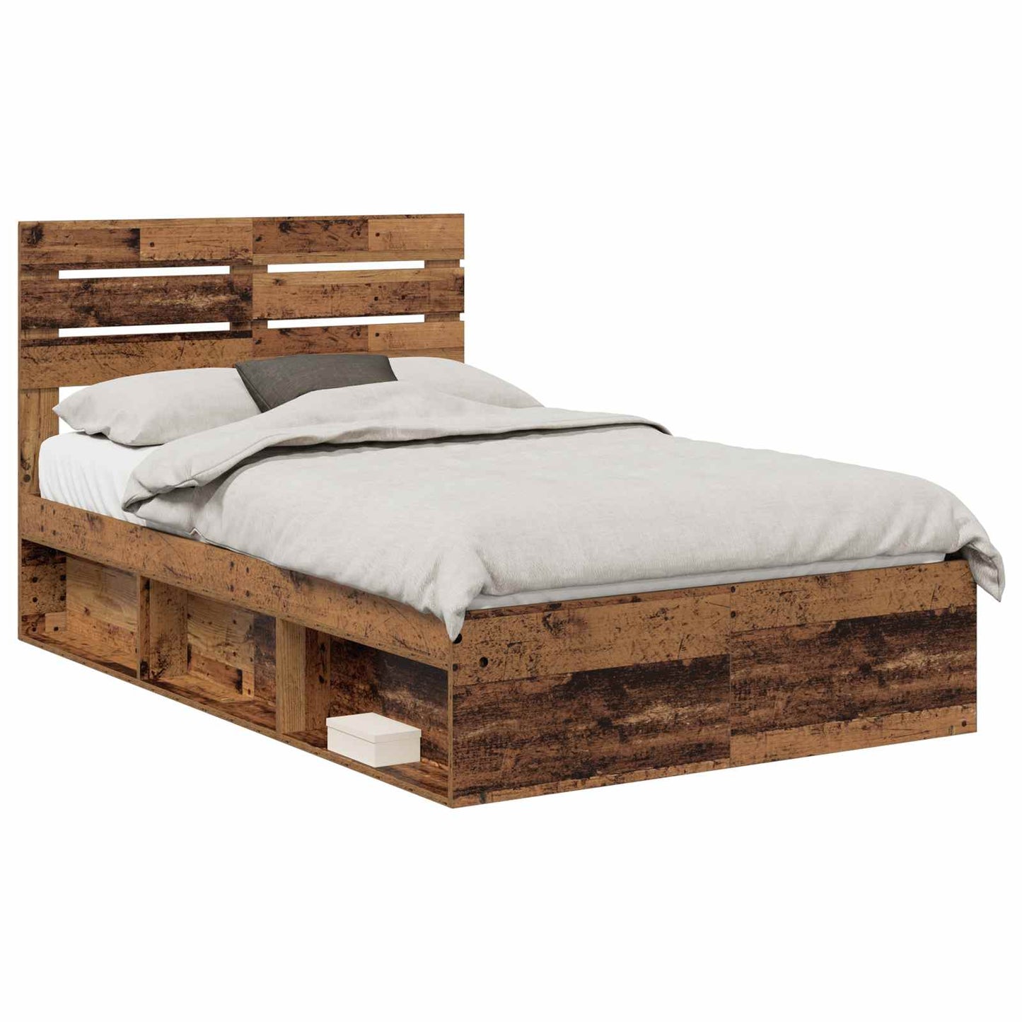 Bed Frame with Headboard Old Wood 135 x 190 cm Solid Pine Wood