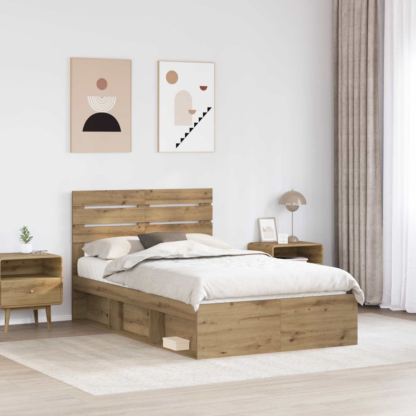 Bed Frame Artisian Oak 135 x 190 cm Solid Pine Wood