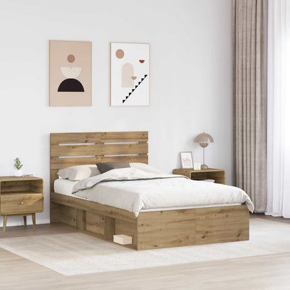 Bed Frame Artisian Oak 135 x 190 cm Solid Pine Wood