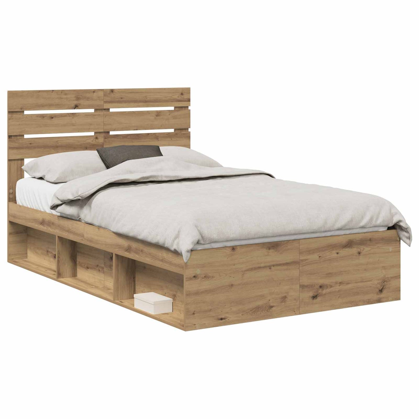 Bed Frame Artisian Oak 135 x 190 cm Solid Pine Wood