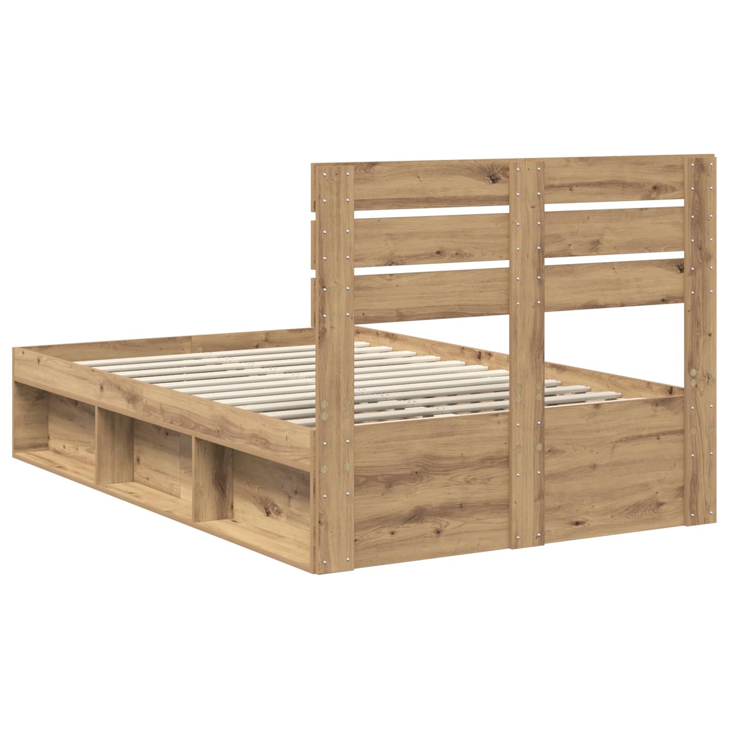 Bed Frame Artisian Oak 135 x 190 cm Solid Pine Wood