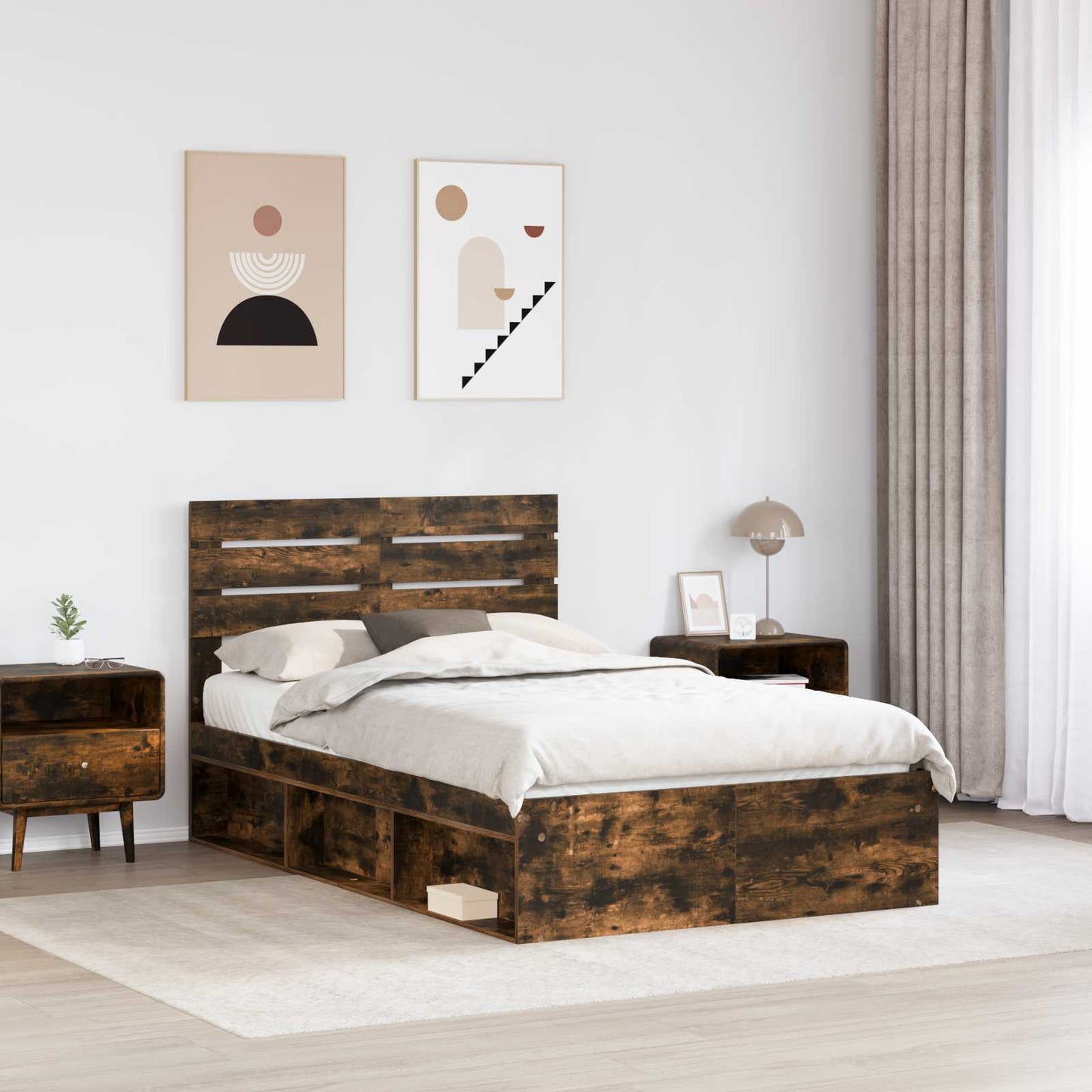 Bed Frame Smoked Oak 120 x 200 cm Solid Pine Wood