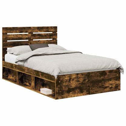 Bed Frame Smoked Oak 120 x 200 cm Solid Pine Wood