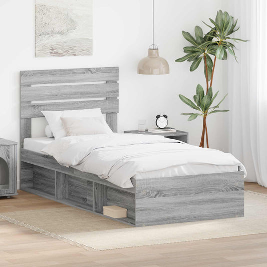 Bed Frame Grey Sonoma 100 x 200 cm Solid Pine Wood