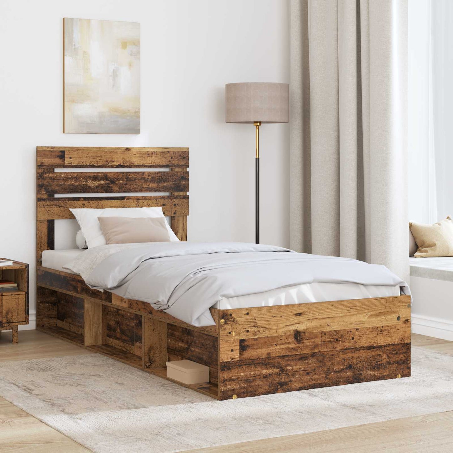 Bed Frame with Headboard Old Wood 100 x 200 cm Solid Pine Wood