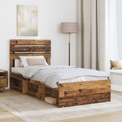Bed Frame with Headboard Old Wood 100 x 200 cm Solid Pine Wood