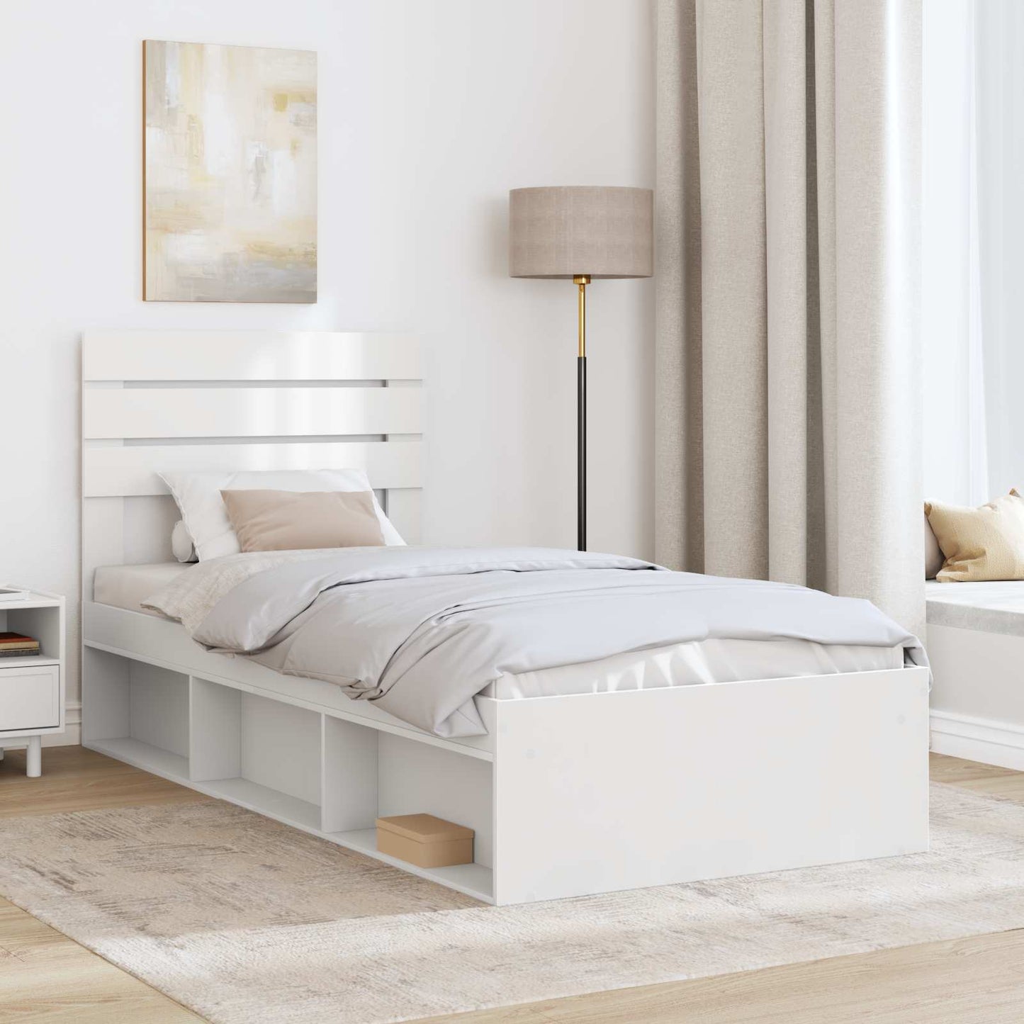Bed Frame with Headboard White 90 x 200 cm Solid Pine Wood