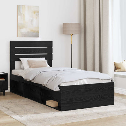 Bed Frame with Headboard Black 90 x 200 cm Solid Pine Wood