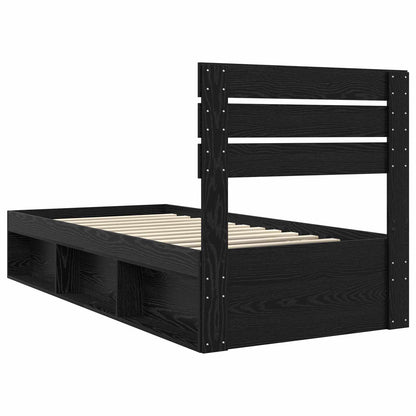 Bed Frame with Headboard Black 90 x 200 cm Solid Pine Wood