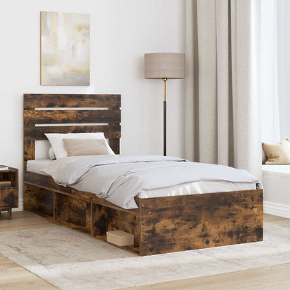 Bed Frame with Headboard Smoked Oak 90 x 200 cm Solid Pine Wood