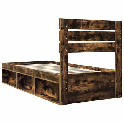 Bed Frame with Headboard Smoked Oak 90 x 200 cm Solid Pine Wood