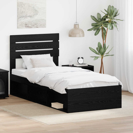 Bed Frame with Headboard Black 90 x 190 cm Solid Pine Wood