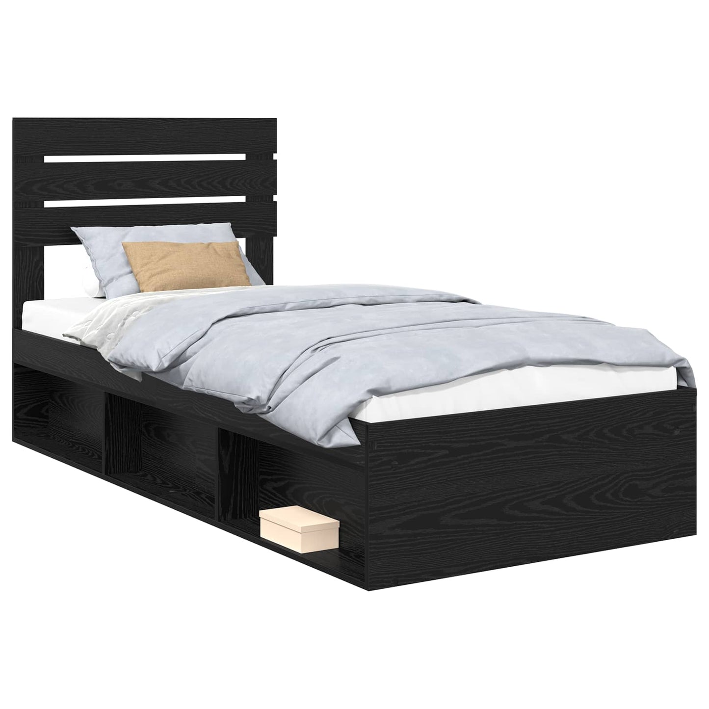 Bed Frame with Headboard Black 90 x 190 cm Solid Pine Wood