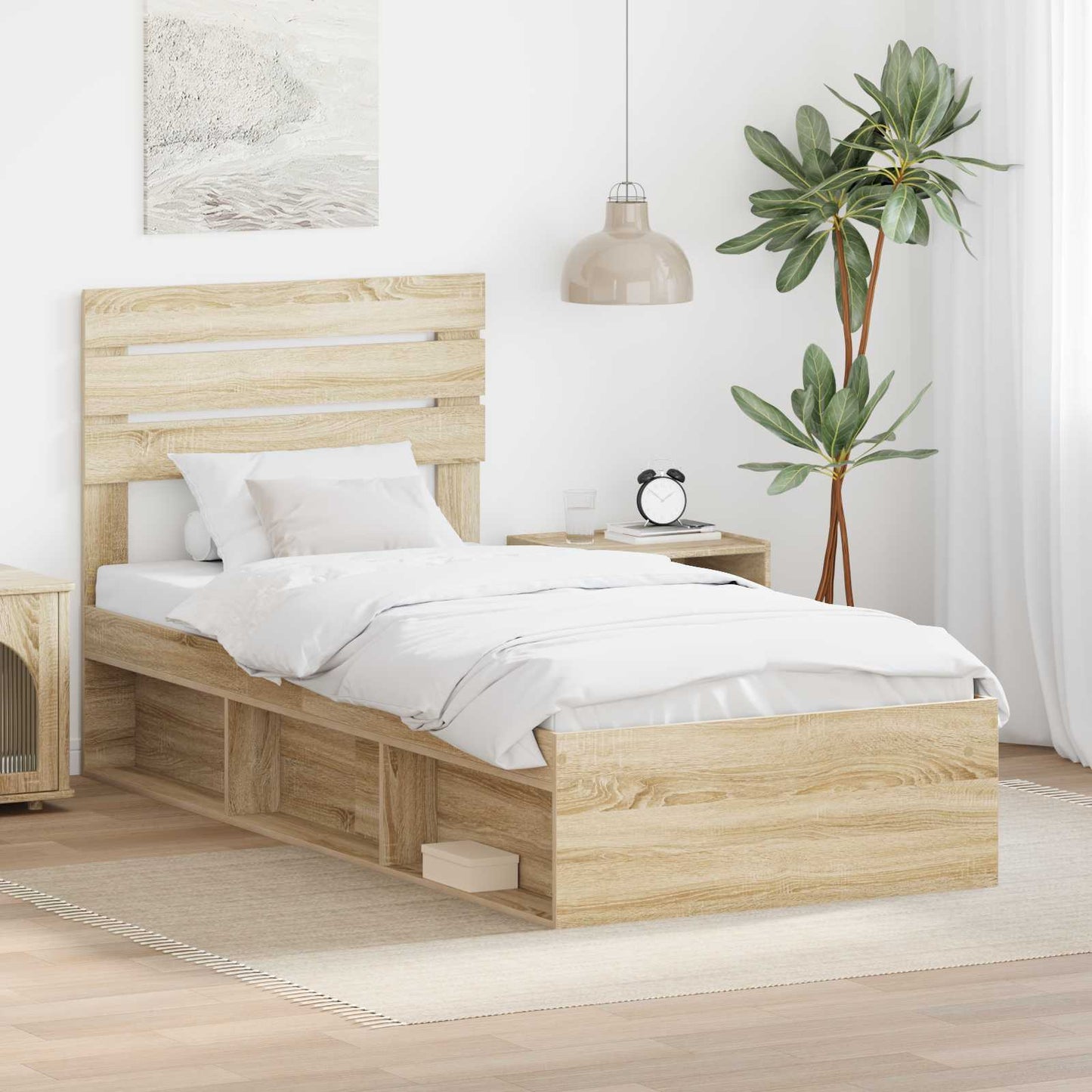 Bed Frame with Headboard Sonoma 90 x 190 cm Solid Pine Wood
