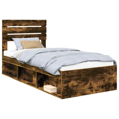 Bed Frame with Headboard Smoked Oak 90 x 190 cm Solid Pine Wood