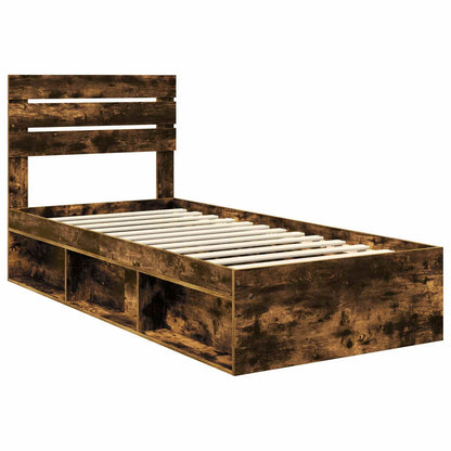 Bed Frame with Headboard Smoked Oak 90 x 190 cm Solid Pine Wood