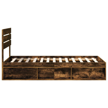 Bed Frame with Headboard Smoked Oak 90 x 190 cm Solid Pine Wood