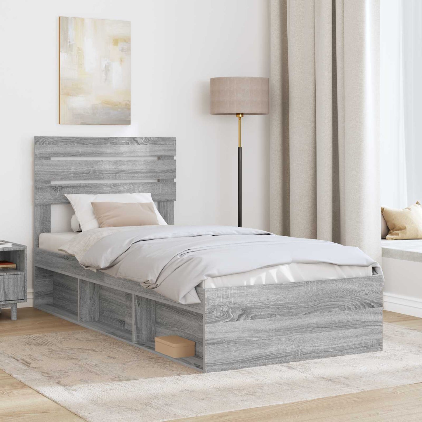 Bed Frame Grey Sonoma 75 x 190 cm Solid Pine Wood