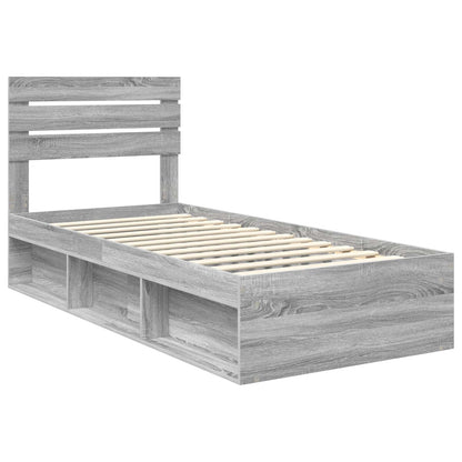 Bed Frame Grey Sonoma 75 x 190 cm Solid Pine Wood