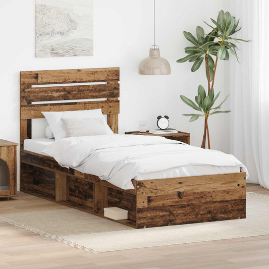 Bed Frame with Headboard Old Wood 75 x 190 cm Solid Pine Wood
