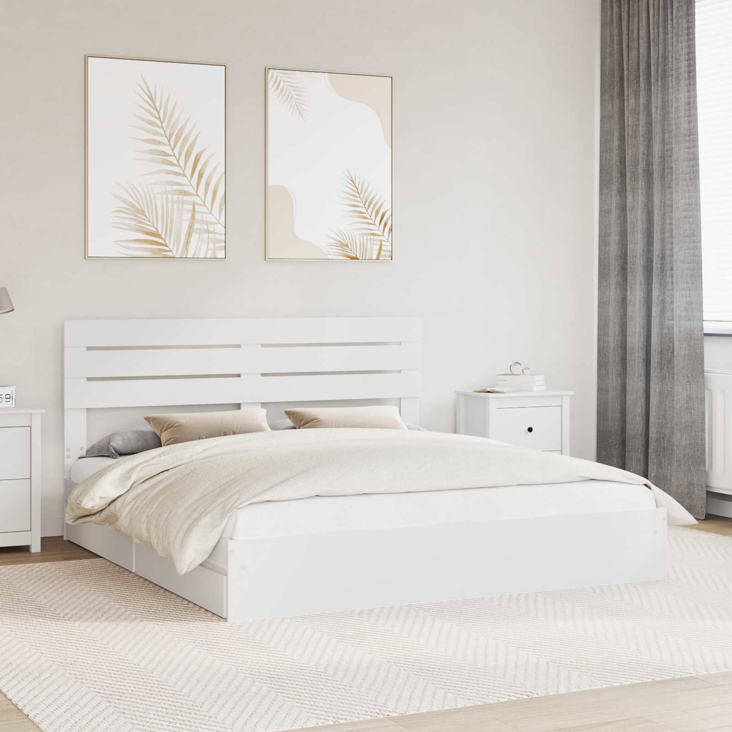 Storage Bed with Headboard White 180 x 200 cm Engineered Wood
