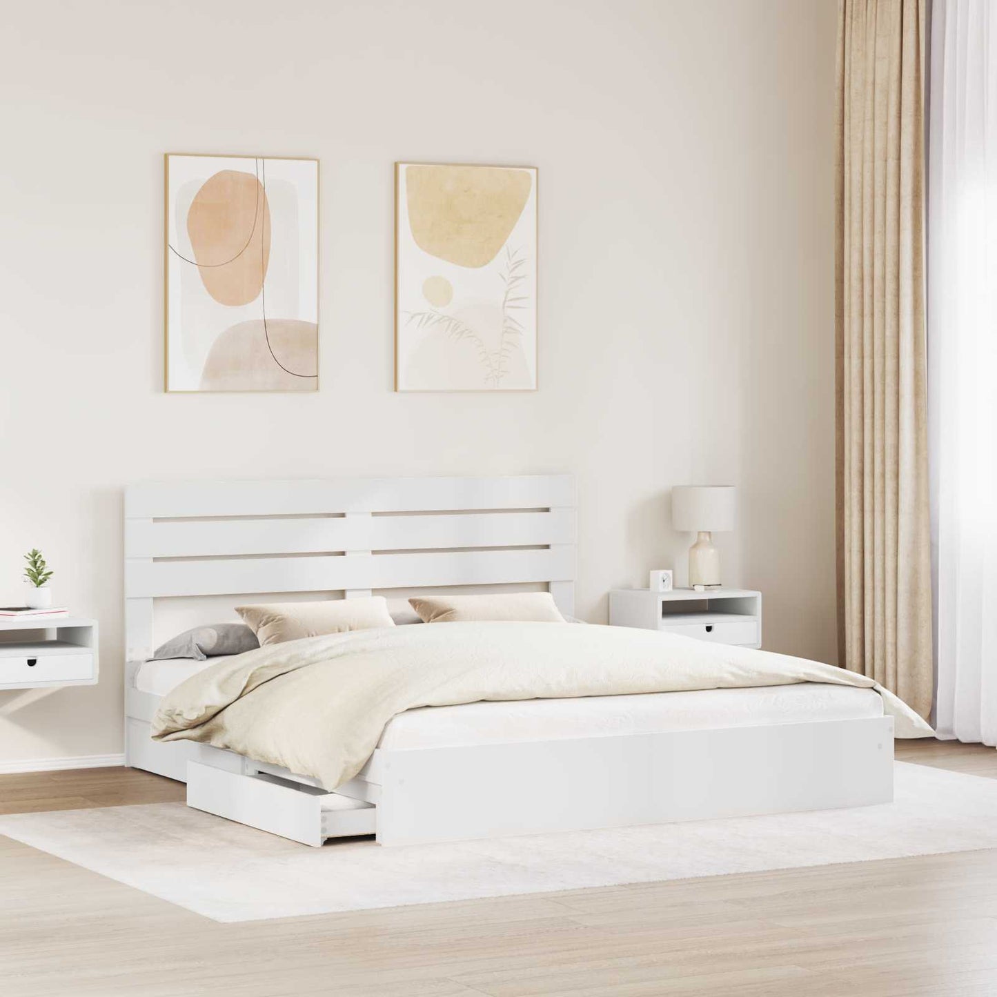 Storage Bed with Headboard White 180 x 200 cm Engineered Wood