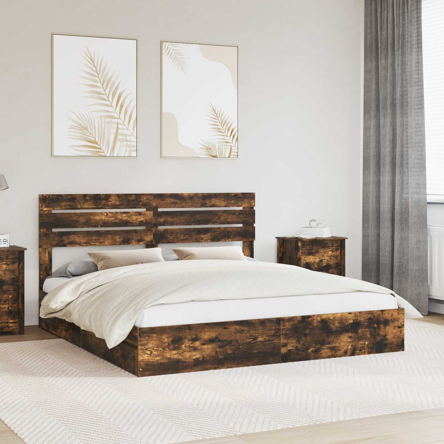 Storage Bed with Drawer Smoked Oak 180 x 200 cm Engineered Wood