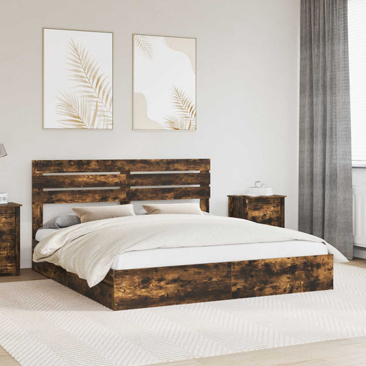 Storage Bed with Drawer Smoked Oak 180 x 200 cm Engineered Wood