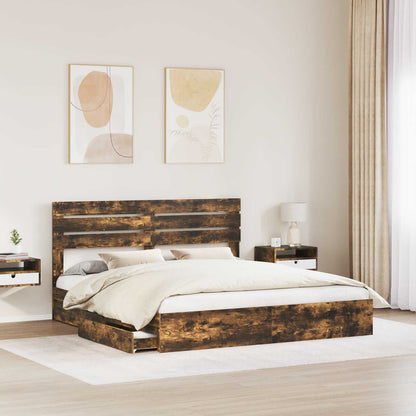 Storage Bed with Drawer Smoked Oak 180 x 200 cm Engineered Wood