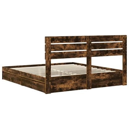 Storage Bed with Drawer Smoked Oak 180 x 200 cm Engineered Wood