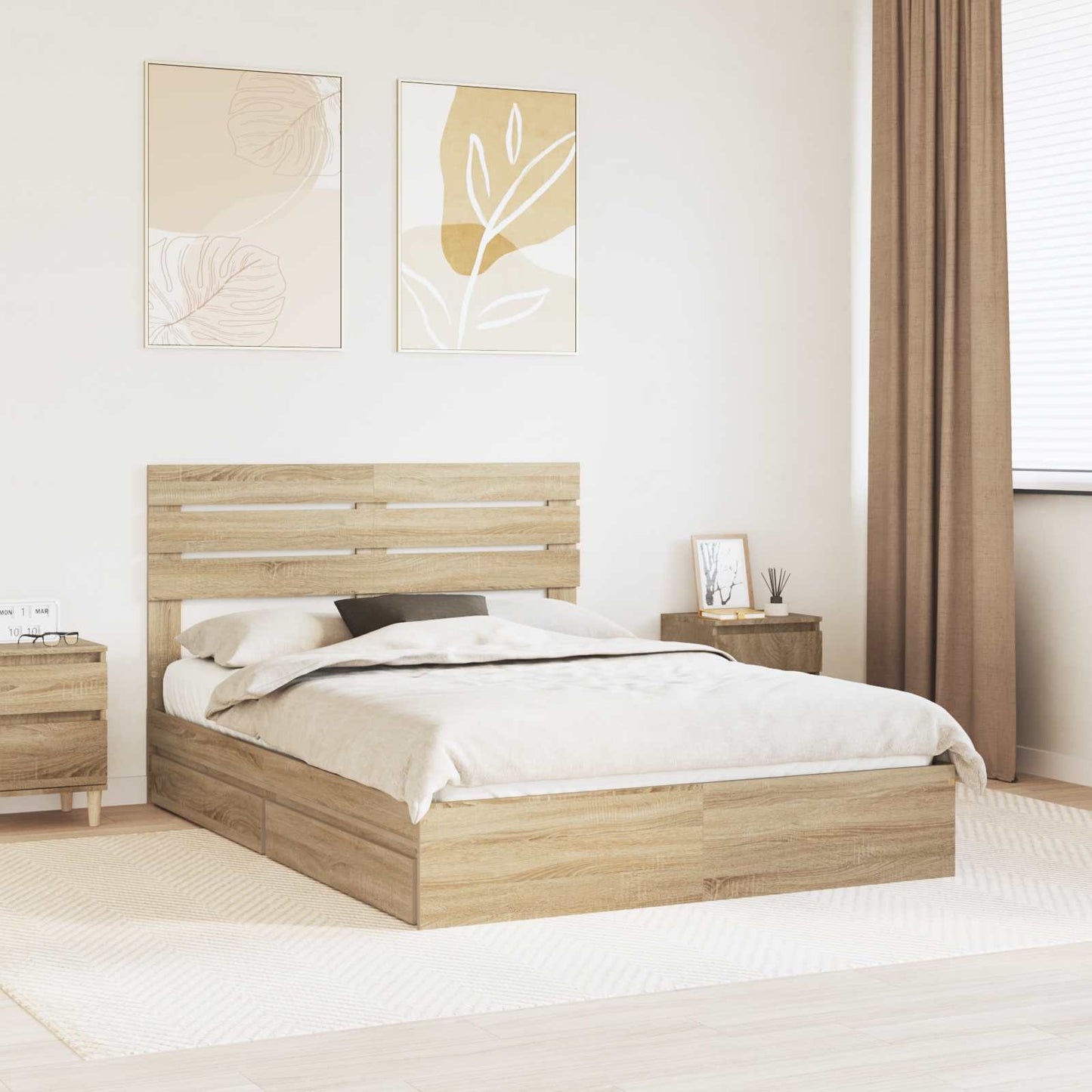 Storage Bed with Drawer Sonoma Oak 160 x 200 cm Engineered Wood
