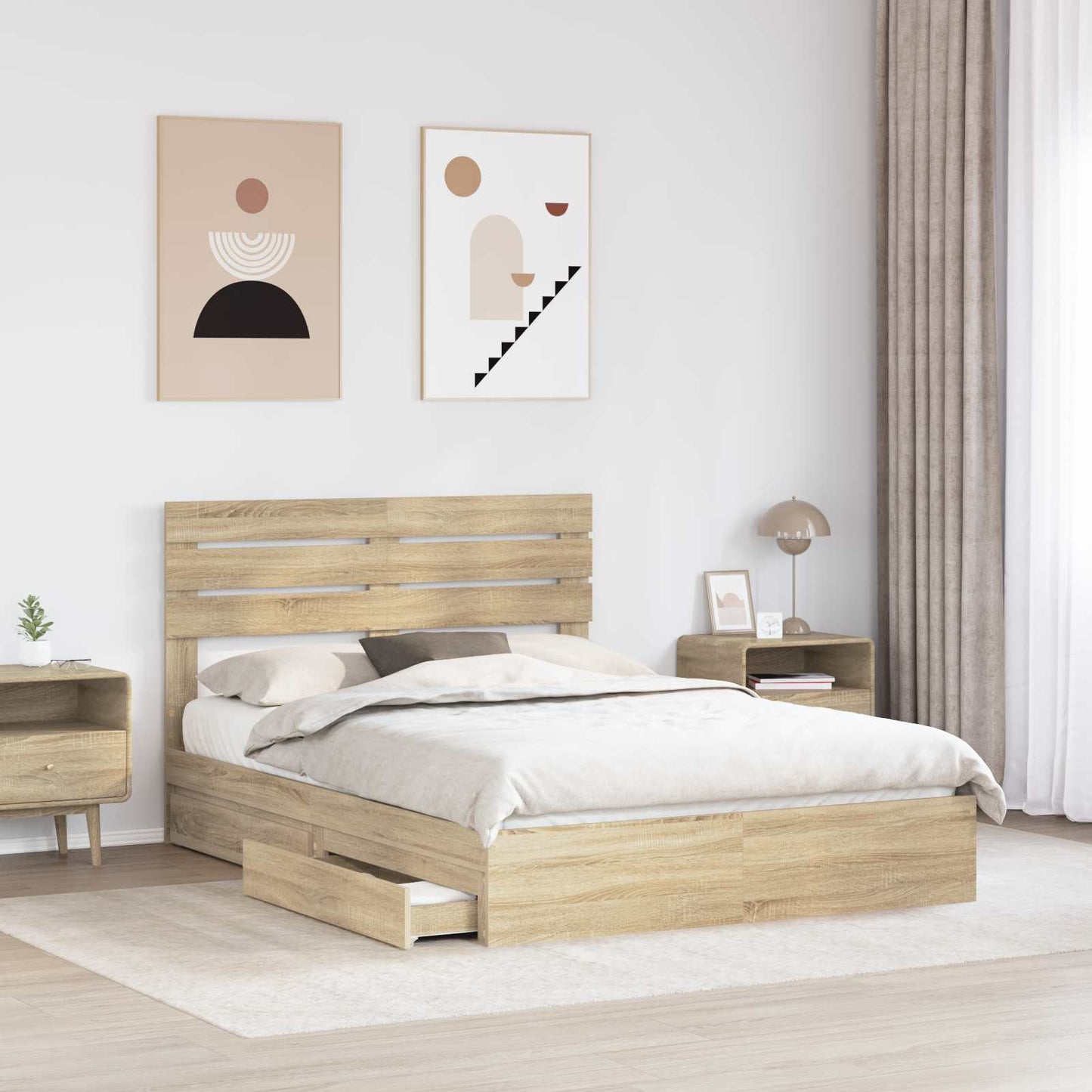 Storage Bed with Drawer Sonoma Oak 140 x 200 cm Engineered Wood