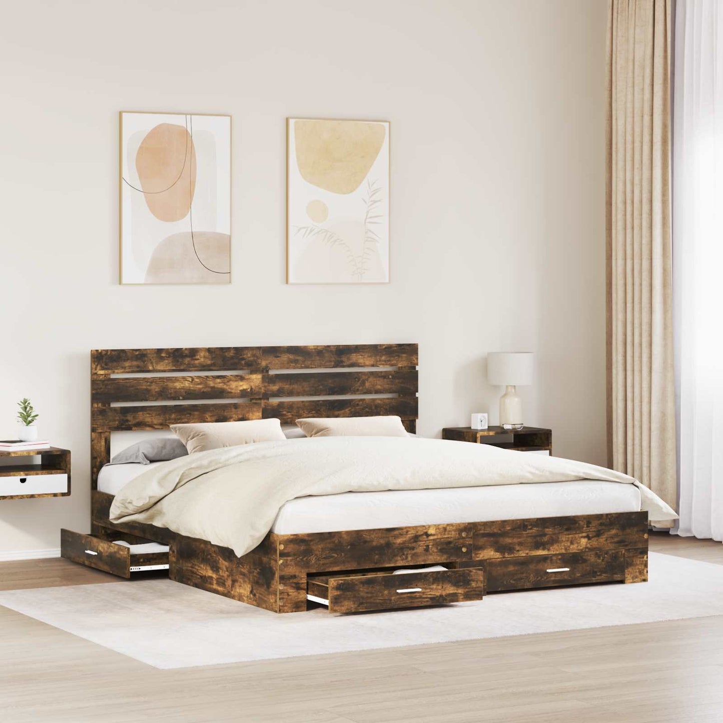 Bed Frame with Drawer with Headboard Manual Engineered Wood