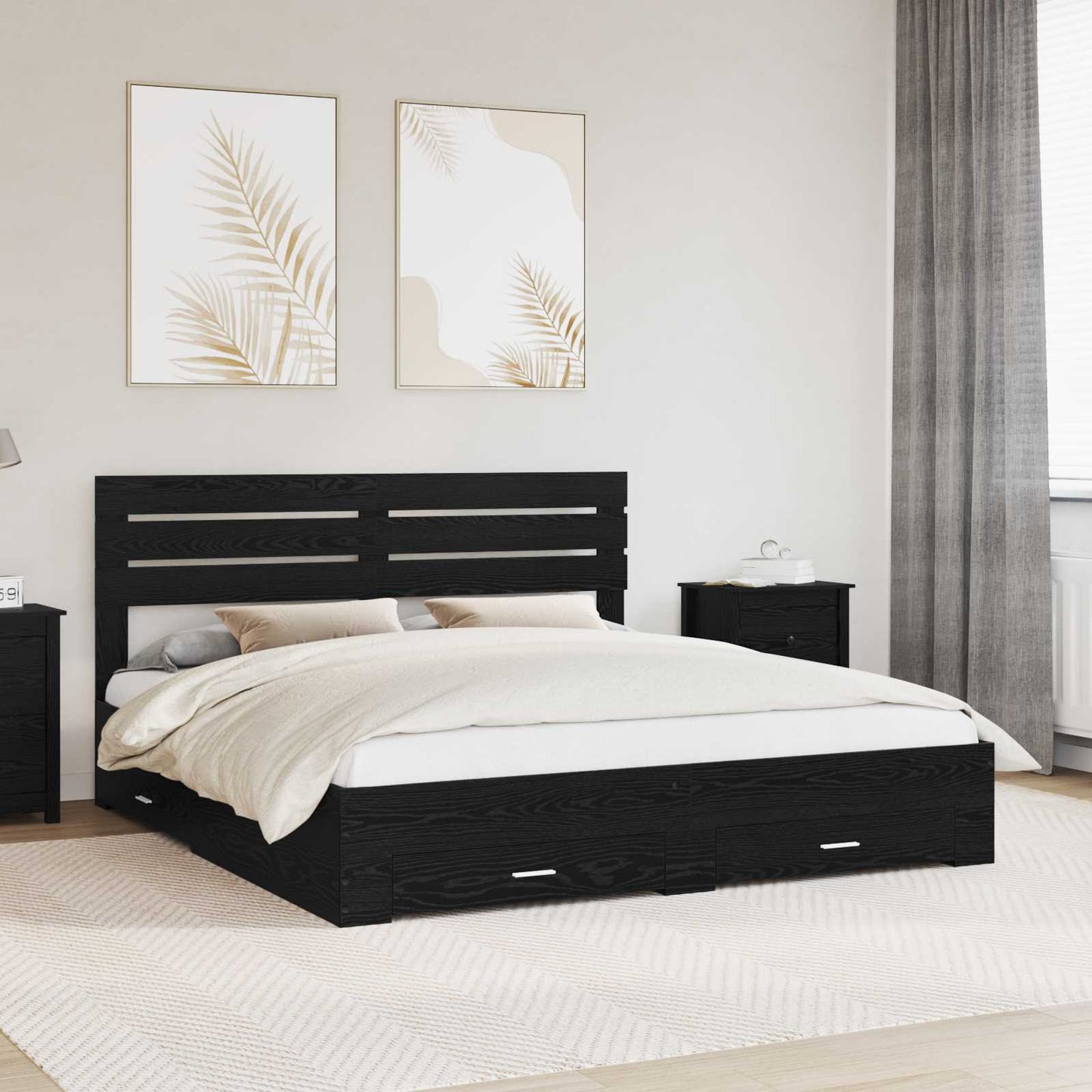Bed Frame with Drawer with Headboard Manual Engineered Wood