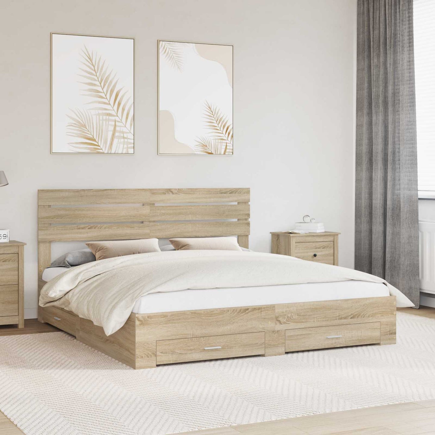 Bed Frame with Drawer with Headboard Manual Engineered Wood